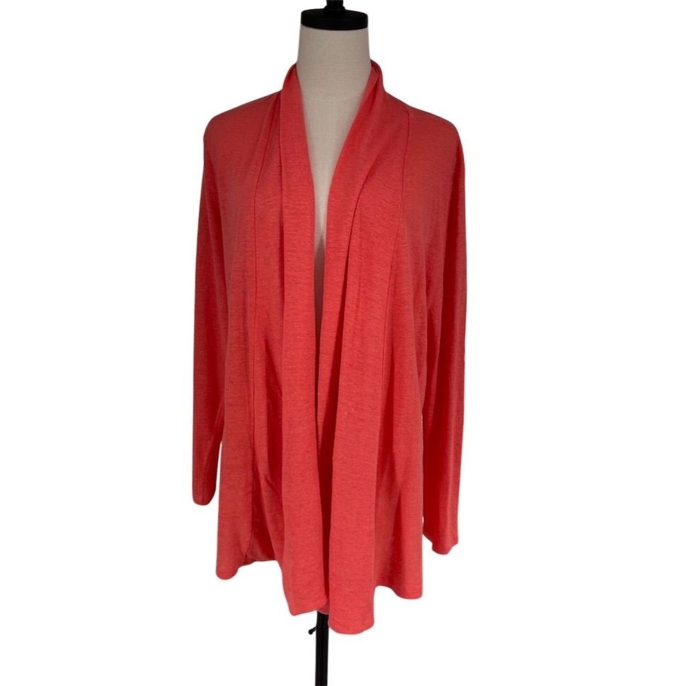 J. Jill Love Linen Women's Cardigan‎ L Coral Open Front Long Sleeve